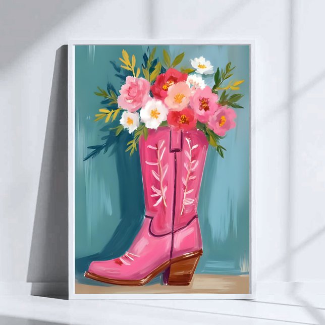 Póster Pink Cowgirl Boot Flower Bouquet Watercolor (Subido por el creador)