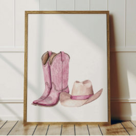 Póster Pink Cowgirl Hat Boots Poster Kids Room Decor