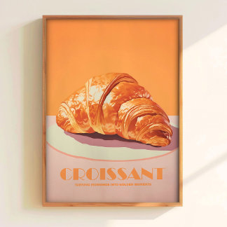 Póster Pink Croissant Print Pastry Poster Minimalistic Ar