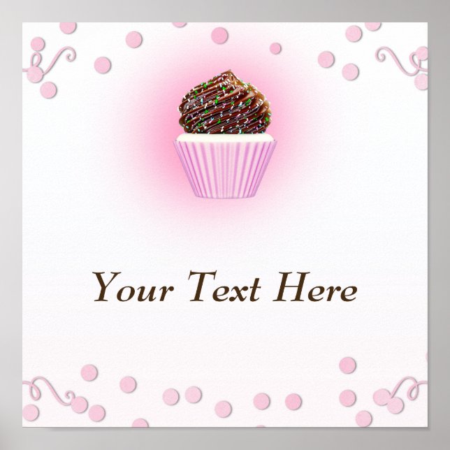 Póster Pink Cupcake Confetti Birthday Party Bakery (Frente)