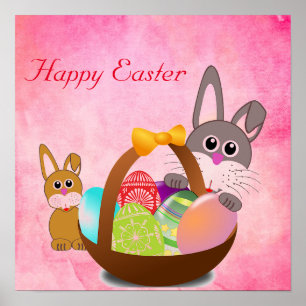 Póster Pink Cute Happy Easter Bunny