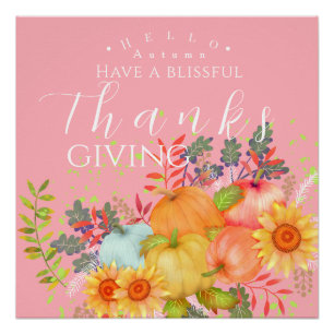 Póster PInk de Acción de Gracias de Otoño