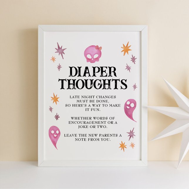 Póster Pink Diaper Thoughts Halloween Baby Shower Rótulo (Subido por el creador)