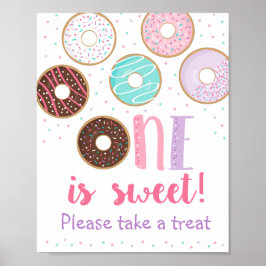 Póster Pink Donut One es un dulce Rótulo de tratamiento d