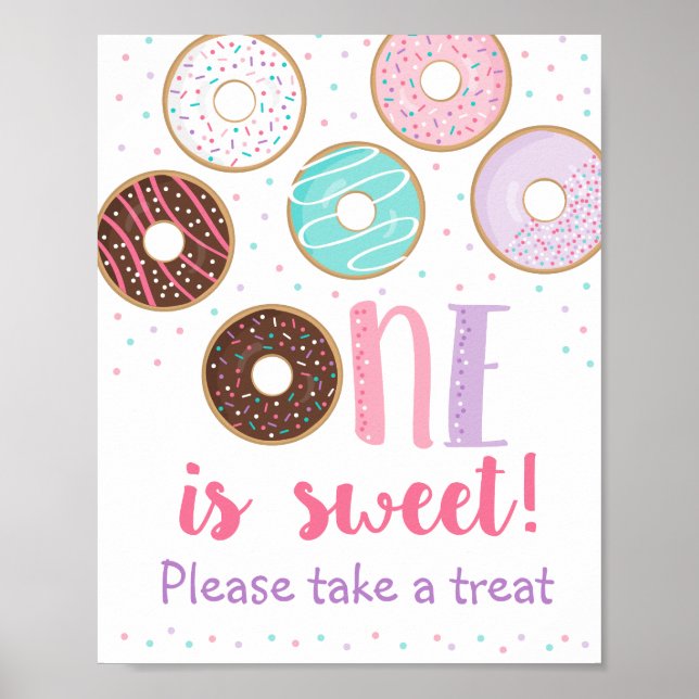 Póster Pink Donut One es un dulce Rótulo de tratamiento d (Frente)