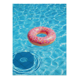 Póster Pink Donut Pool Float in Crystal Blue Water