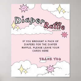 Póster Pink Doodle Cloud Nine Diaper Raffle