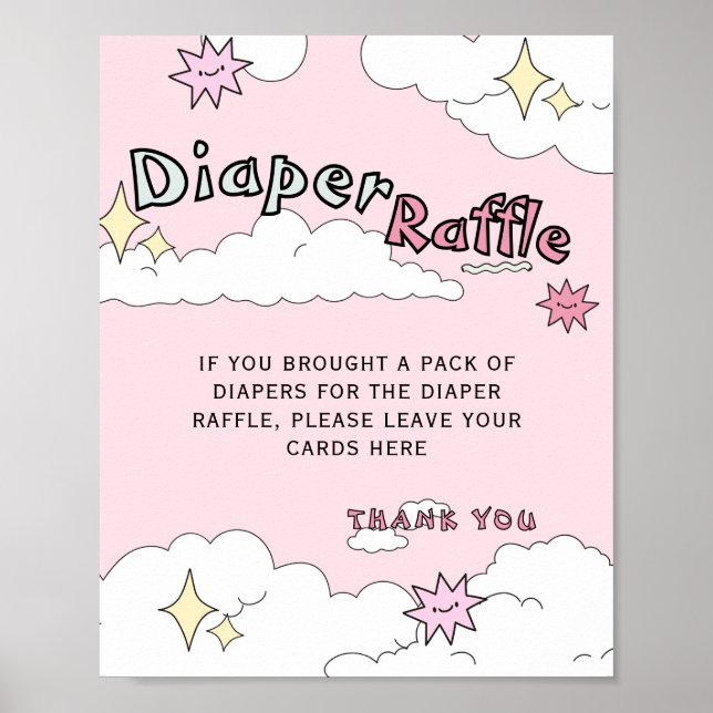 Póster Pink Doodle Cloud Nine Diaper Raffle (Frente)