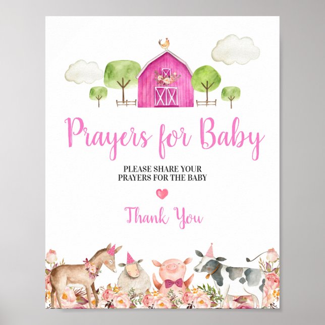 Póster Pink Farm House Animals Barnyard Prayers para el b (Frente)