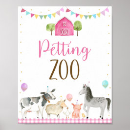 Póster Pink Farm Petting Zoo Rótulo de cumpleaños