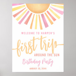 Póster Pink First Trip Around The Sun 1st Birthday Sign