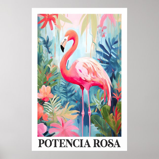 Póster Pink Flamingo Art Poster Tropical Jungle Floral (Frente)