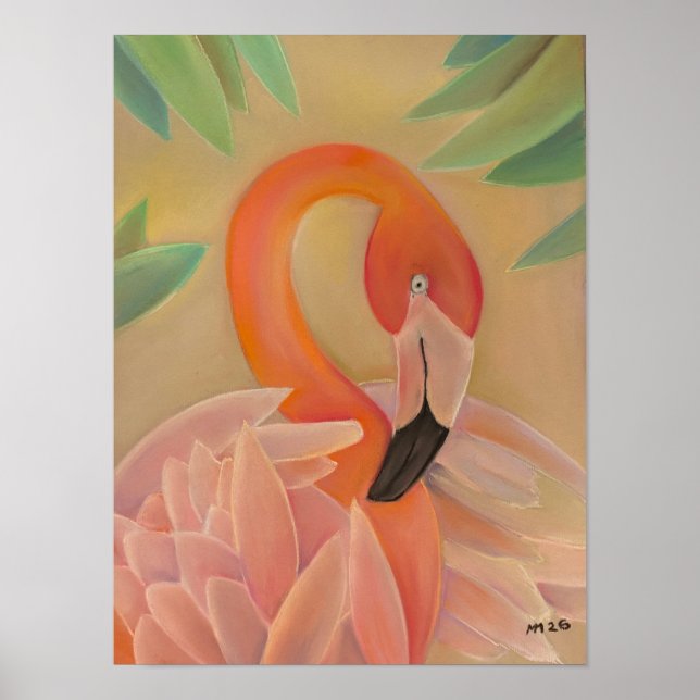 Póster Pink Flamingo Art Print | Tropical Wall Decor (Frente)