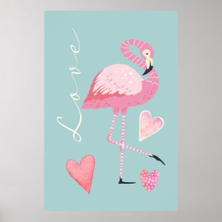 Póster Pink Flamingo Love Poster