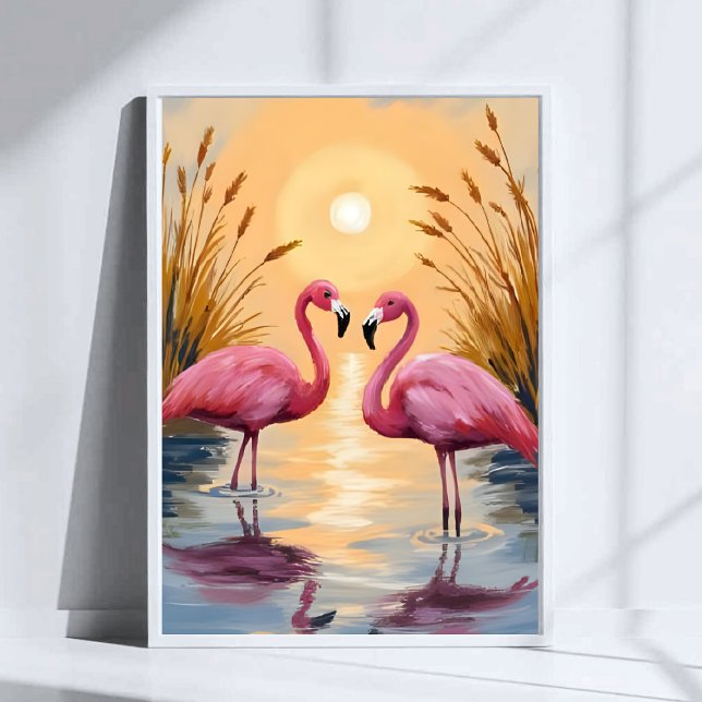 Póster Pink Flamingos Sunset Animal Painting (Subido por el creador)