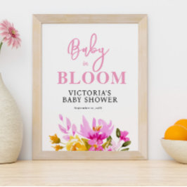 Póster Pink Floral Baby Shower Welcome Poster