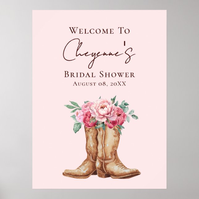 Póster Pink Floral Boho Cowgirl Bridal Shower Welcome (Frente)