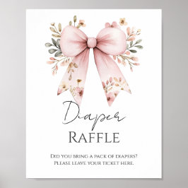 Póster Pink Floral Bow Baby Shower Diaper Raffle