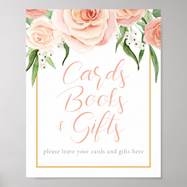 Póster Pink Floral Cards Books Gift Girl Baby Shower  (Frente)