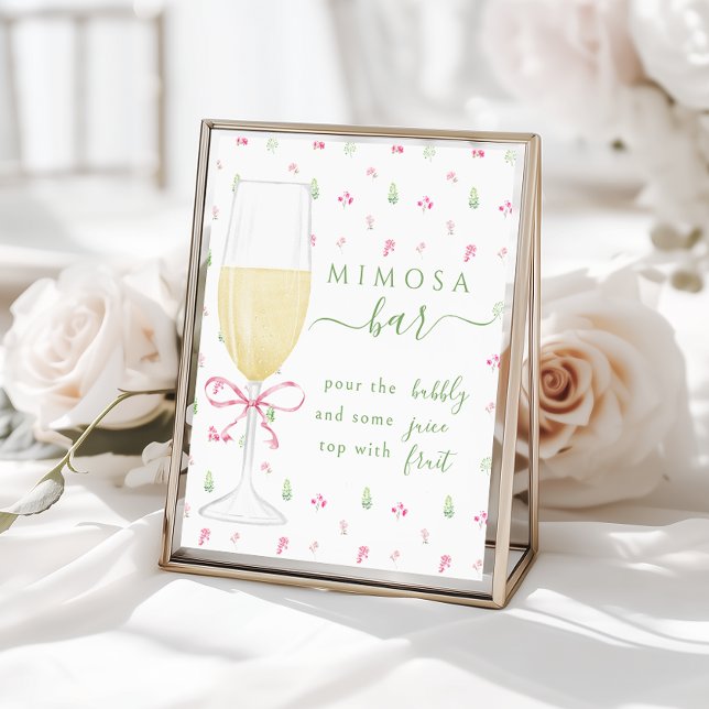 Póster Pink Floral Champagne Glass Mimosa Bar Sign (Subido por el creador)