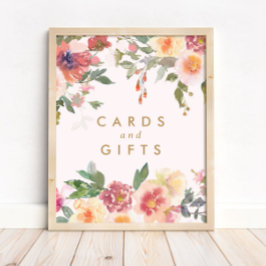 Póster Pink Floral Gold Bridal Cards and Gifts Sign