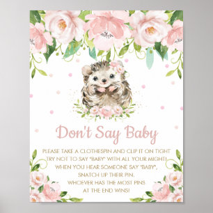 Póster Pink Floral Hedgehog no dice juego de Baby Shower