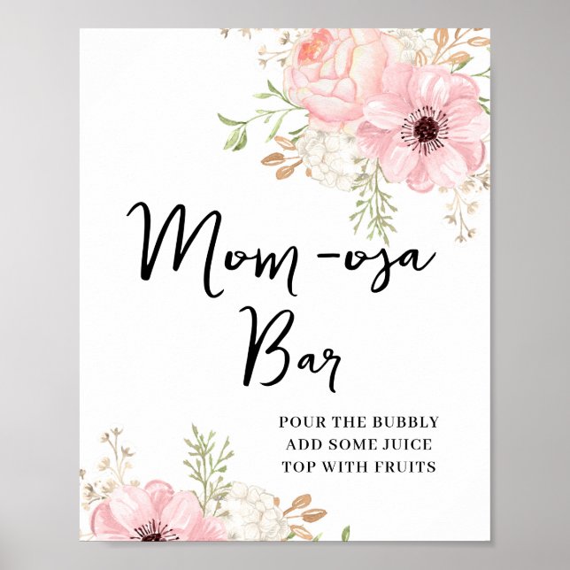 Póster Pink Floral Mom-osa-bar Baby Shower (Frente)