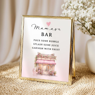 Póster Pink Floral Mom-osa Bar Sign Elegant Mimosa Bar