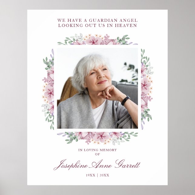 Póster Pink Floral Photo Remembrance Wedding Dear Ones (Frente)
