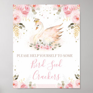 Póster Pink Floral Princess Swan Birthday Party Sign