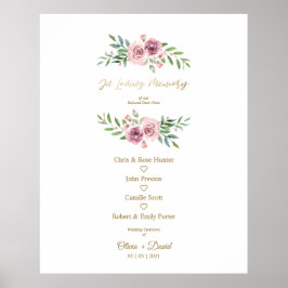 Póster Pink Floral Wreath In Loving Memory Wedding Table