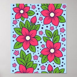 Póster Pink Florals with Bold Petals and Green Leaves