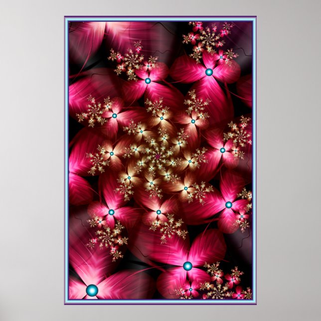 Póster Pink Flowers Fractal  (Frente)