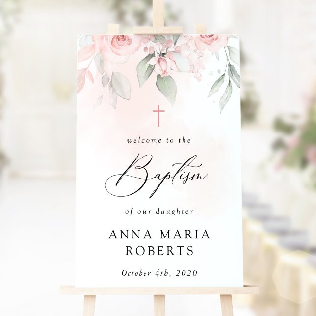 Póster Pink Flowers, Greenery, Boho, Baptism Welcome (Subido por el creador)