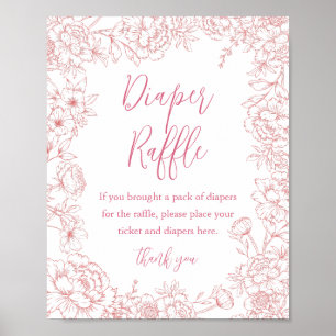 Póster PINK FRANCÉS TOILE Diaper Raffle Rótulo Baby Showe