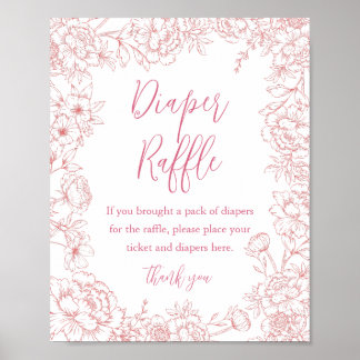 Póster PINK FRANCÉS TOILE Diaper Raffle Rótulo Baby Showe