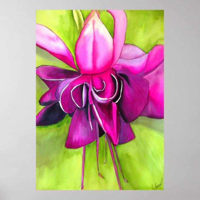 Póster Pink Fuchsia bright watercolor modern flower art (Frente)
