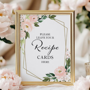 Póster Pink Geometric Bridal Shower Recipe Cards Sign