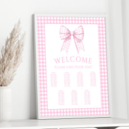 Póster Pink Gingham Bow Baby Shower
