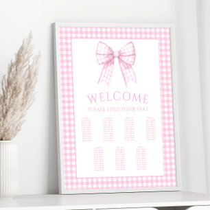 Póster Pink Gingham Bow Baby Shower