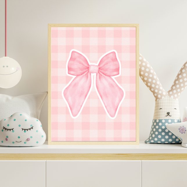 Póster Pink Gingham Bow Nursery Poster Baby Girl Room (Subido por el creador)