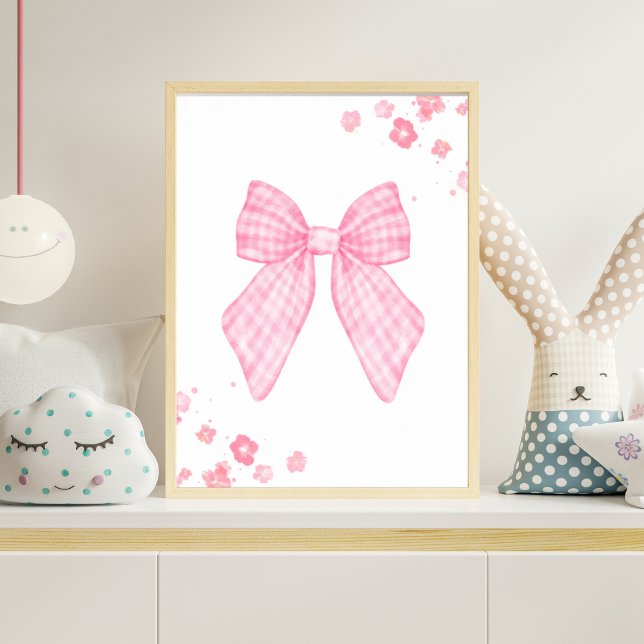 Póster Pink Gingham Bow Nursery Wall Art Floral Baby Girl (Subido por el creador)