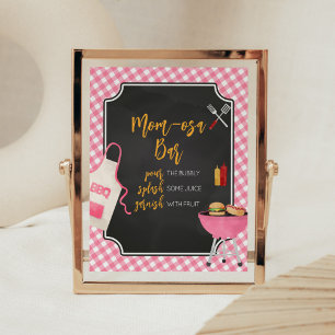 Póster Pink Gingham BQ Baby Shower Mom Osa Bar