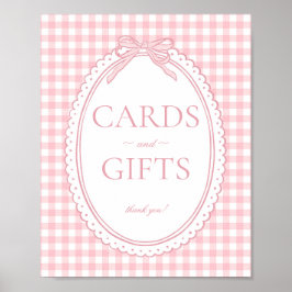 Póster Pink Gingham Coquette Bow Card & Gifts Sign
