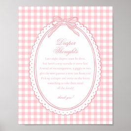 Póster Pink Gingham Coquette Bow Diaper Thoughts Baby