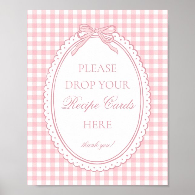 Póster Pink Gingham Coquette Bow Share a Recipe (Frente)
