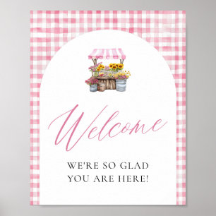 Póster Pink Gingham Fresh Del Signo De Bienvenida Del Mer