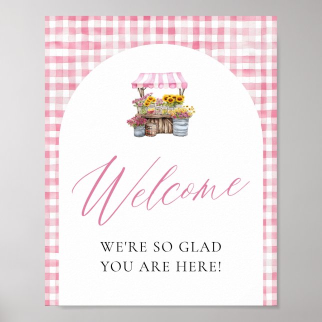 Póster Pink Gingham Fresh Del Signo De Bienvenida Del Mer (Frente)