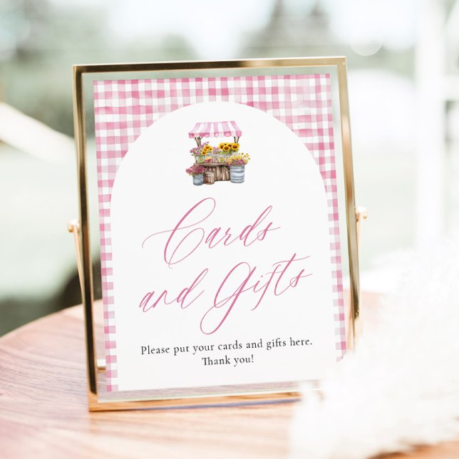 Póster Pink Gingham Fresh Off The Market Cards and Gifts (Watercolor Pink Gingham Fresh Off The Market Cards and Gifts Sign)