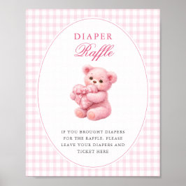 Póster Pink Gingham Teddy Bear Neutral Baby Shower